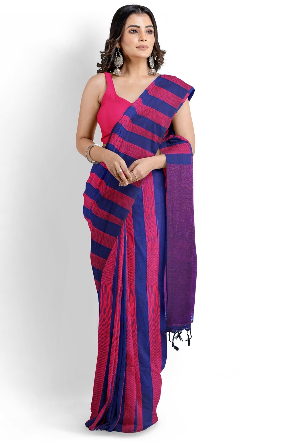 Maroon Blue Pure Cotton Tejal Hand Loom Saree (1198)